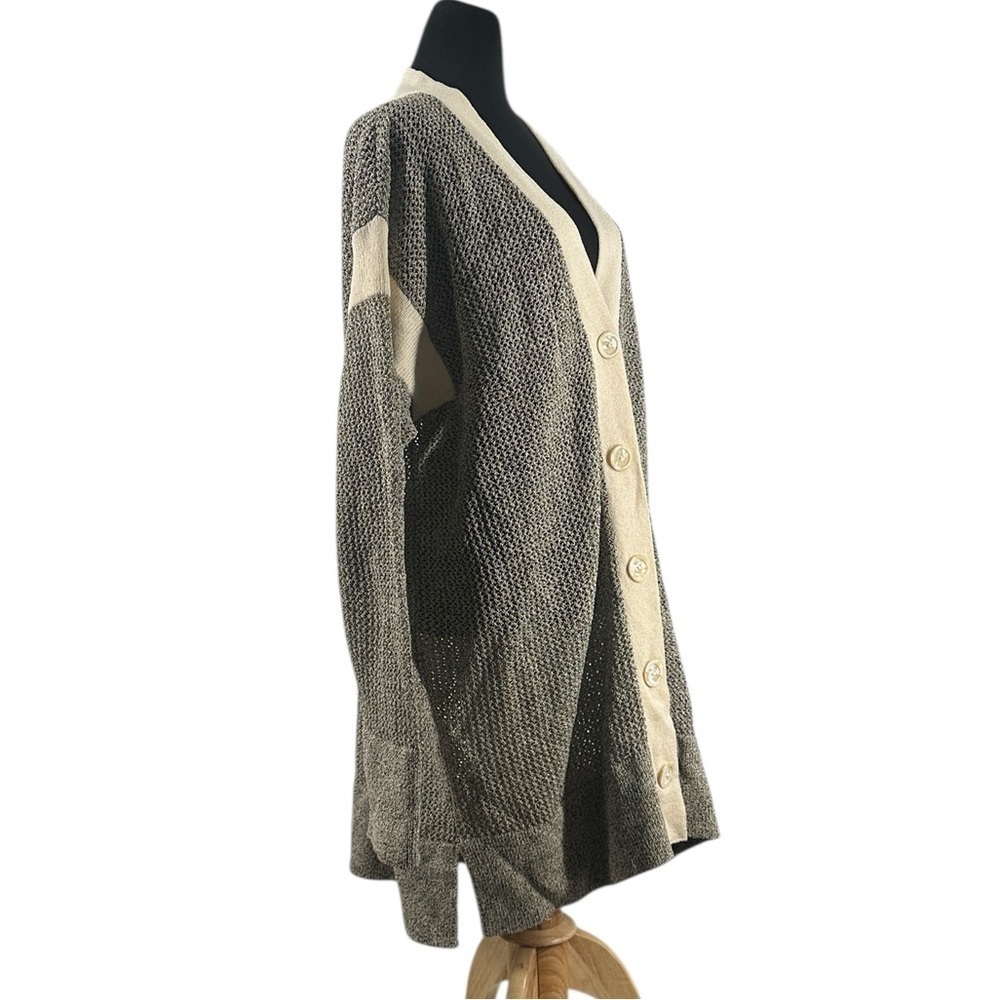 Holt Renfrew cardigan open knit neutral sweater luxury wool rayon vintage sz 3X - Picture 6 of 8